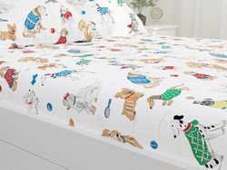 Простынь на резинке Сказка "Dogs on white" 160х200 см, перкаль