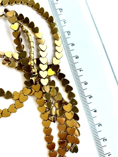 гсер6-аз Гематит «Сердце» 6*6мм, античное золото, нить 10см