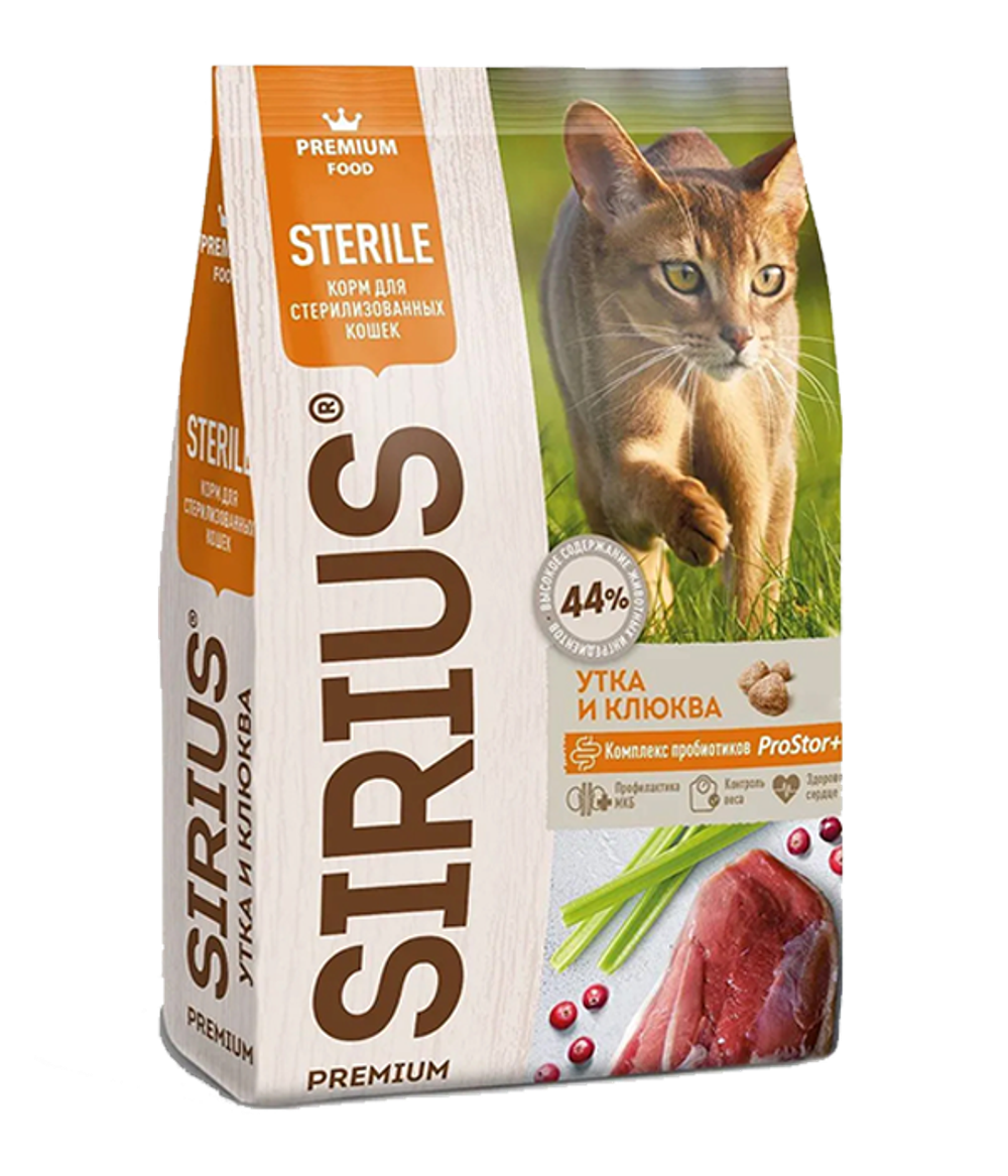 Сириус Стерилизованные кошки Утка/Клюква 10кг.