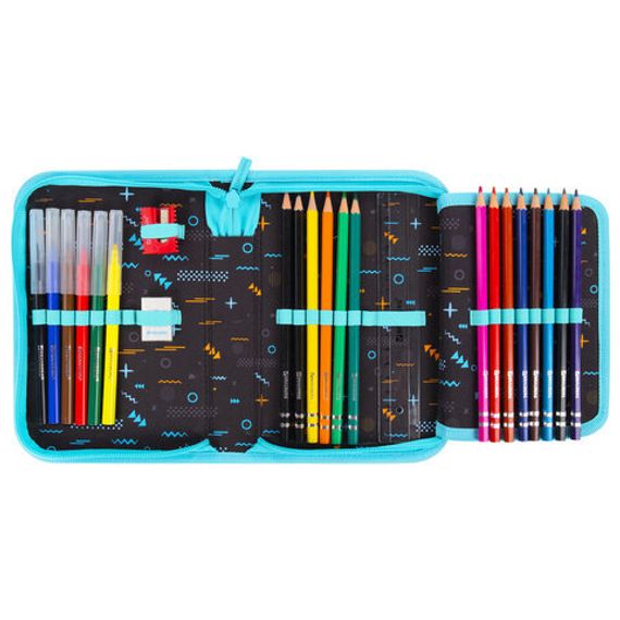 Penal \ Pencil case\ Пенал BRAUBERG с наполнением, 1 отд, 1 откидная планка, 24 предмета, 272353
