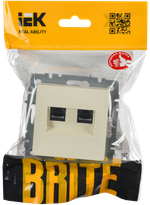 BRITE Розетка компьютерная двойная RJ45 кат.5E РК10-2-БрКр бежевый IEK