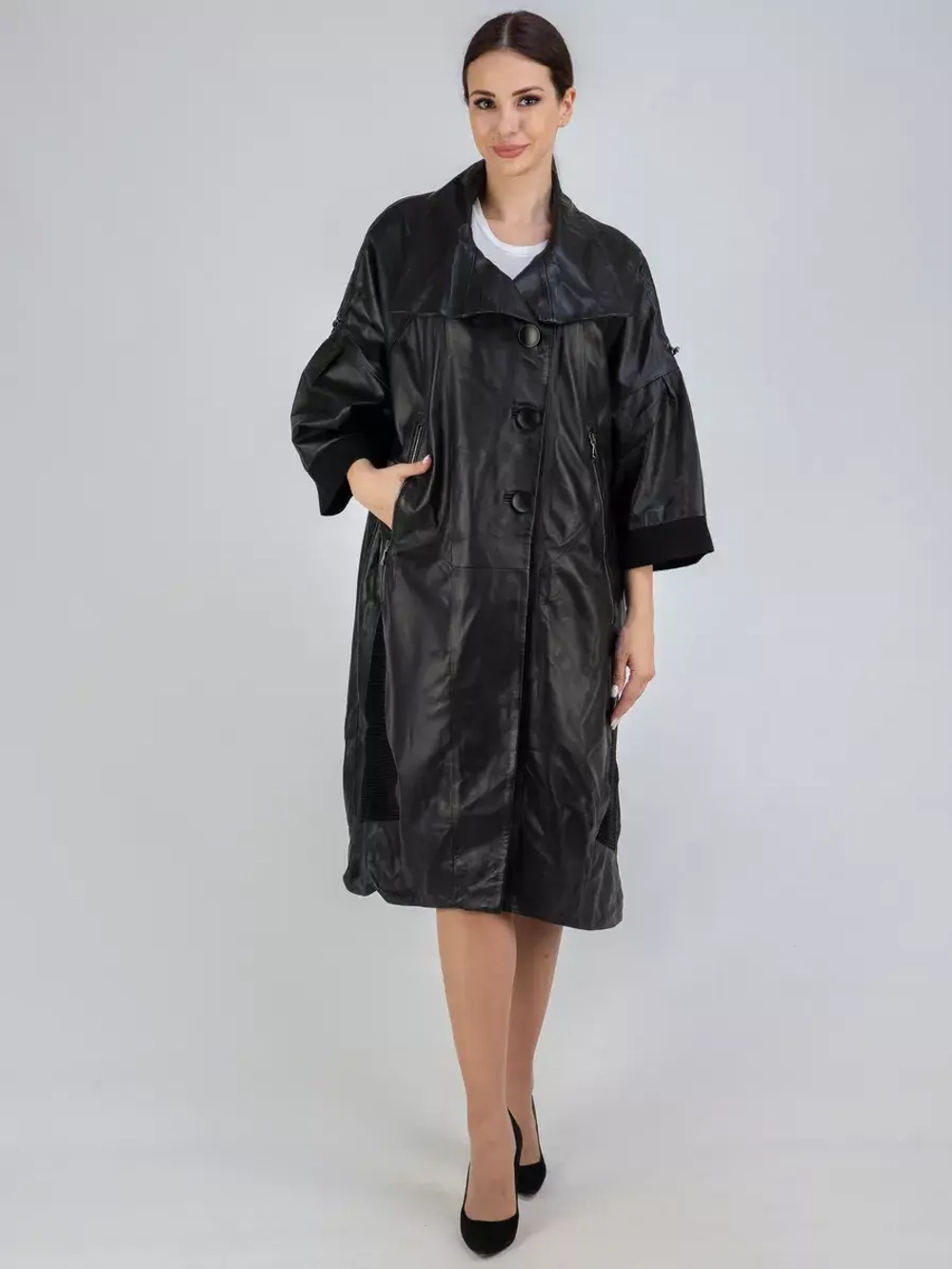 Кожаный плащ длинный пальто оверсайз