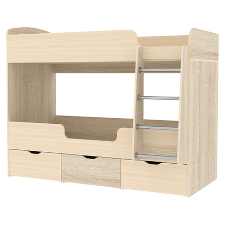 Кровать двухъярусная КарИВи Малыш Двойняшка 80х180 Дуб Сонома  Дуб Молочный
