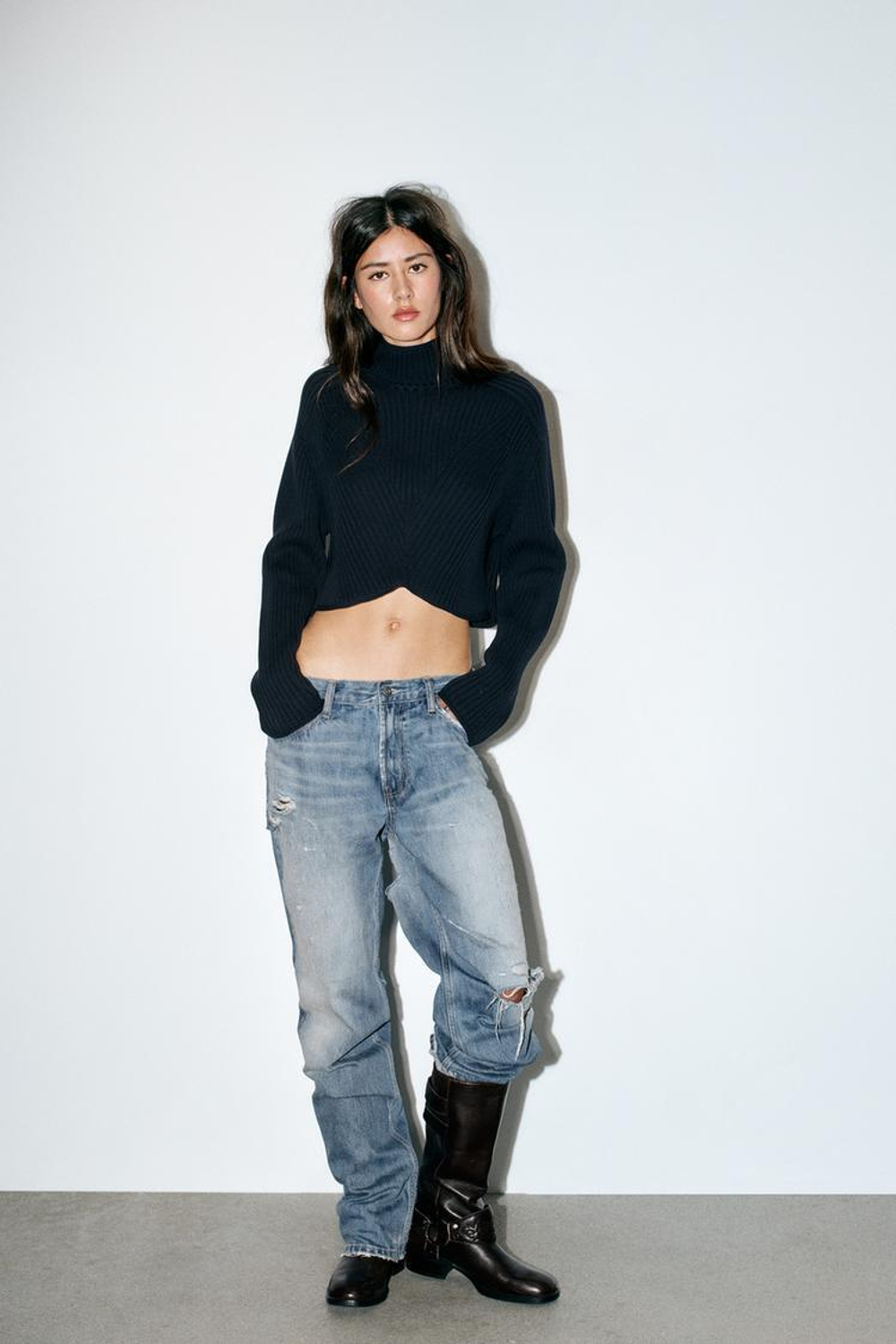 ZARA КОРОТКИЙ ДЖЕМПЕР В РУБЧИК, МОРСКОЙ СИНИЙ