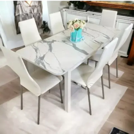 Обеденная группа стол кухонный со стульями NGVK Мега 2 Белый мрамор и 6 стульев Омега цвет Белый