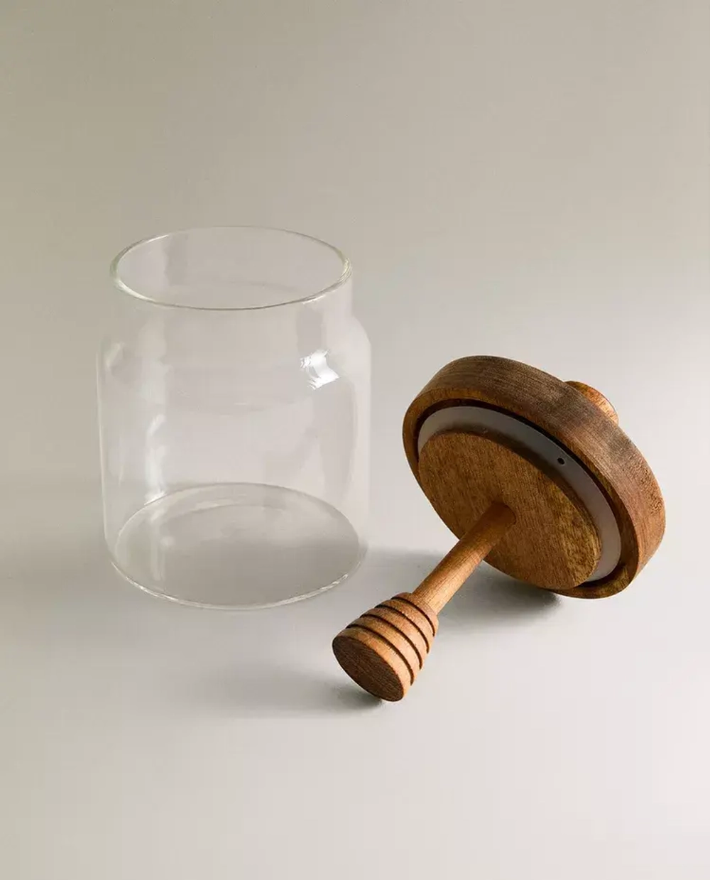 ZARA HOME БАНКА ИЗ ТЕРМОСТОЙКОГО СТЕКЛА И ДЕРЕВА ДЛЯ МЕДА, СВЕТЛО-БЕЖЕВЫЙ