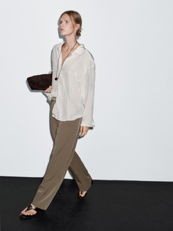 Massimo Dutti Струящиеся брюки с широкими штанинами и защипами, кротово-коричневый