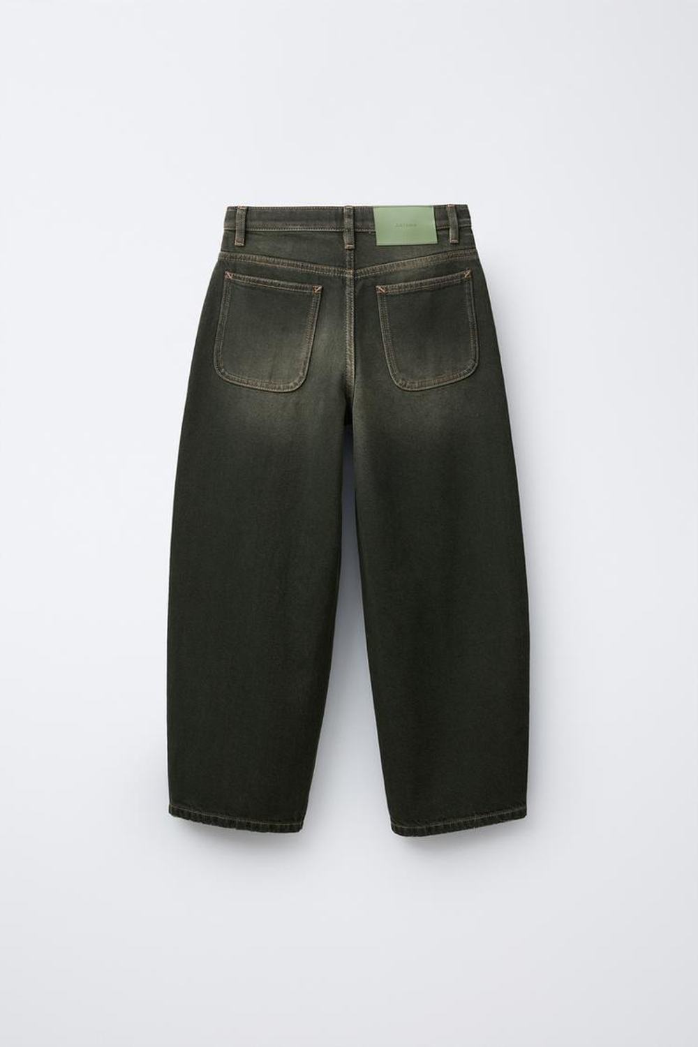 ZARA ДЖИНСЫ BALLOON С ЭФФЕКТОМ ПОТЕРТОСТИ, ЗЕЛЕНЫЙ/СЕРЫЙ