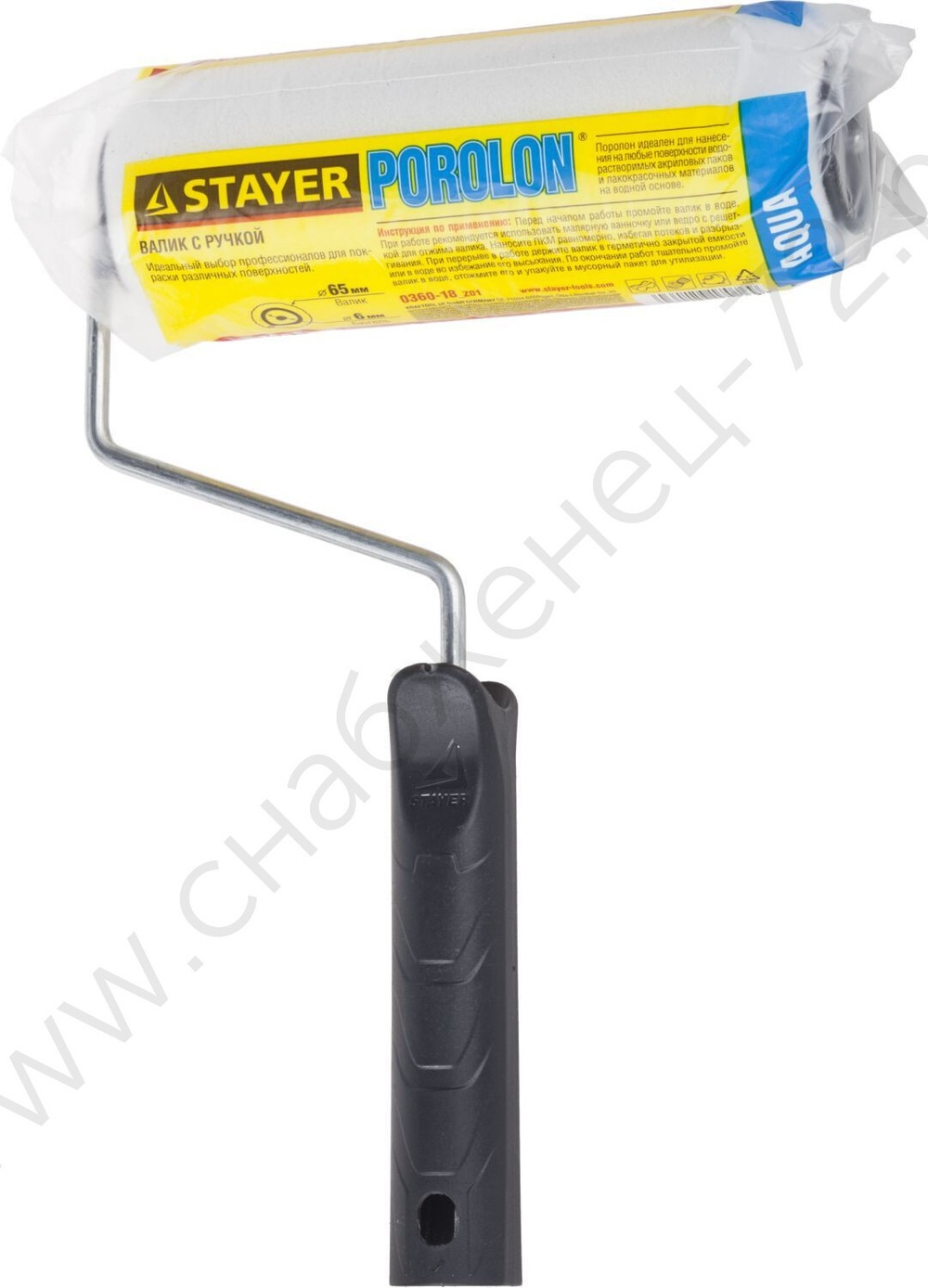 STAYER ПОРОЛОН 44 мм, 180 мм, Малярный валик с ручкой, MASTER (0360-18)