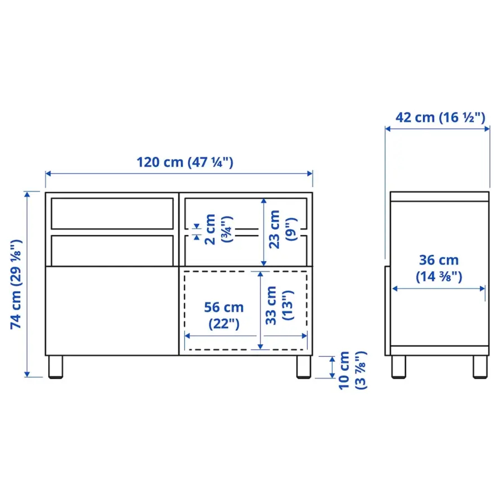 Тумба под ТВ с дверцами - IKEA BESTÅ/BESTA/БЕСТО ИКЕА, 42х74х120 см, черный/светло-коричневый