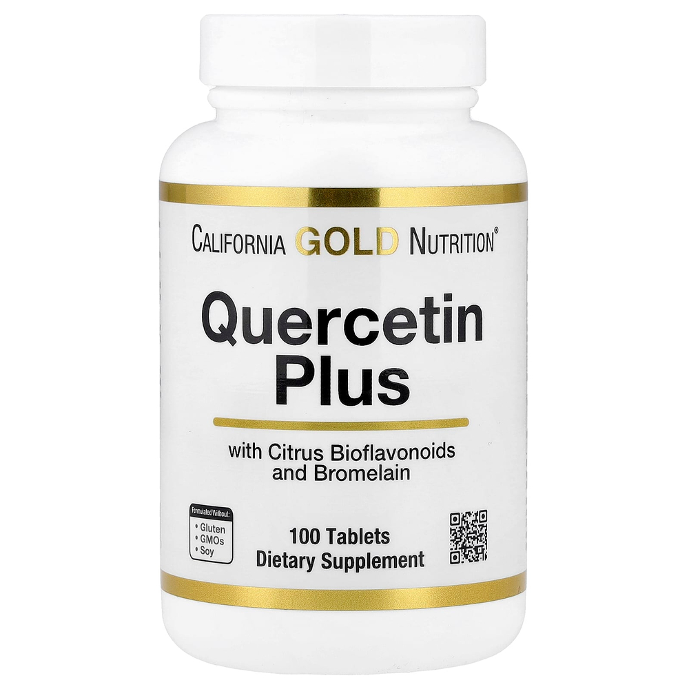 California Gold Nutrition, Quercetin Plus с кверцетином, витамином C, цитрусовыми биофлавоноидами, бромелаином и куркумой, 100 таблеток