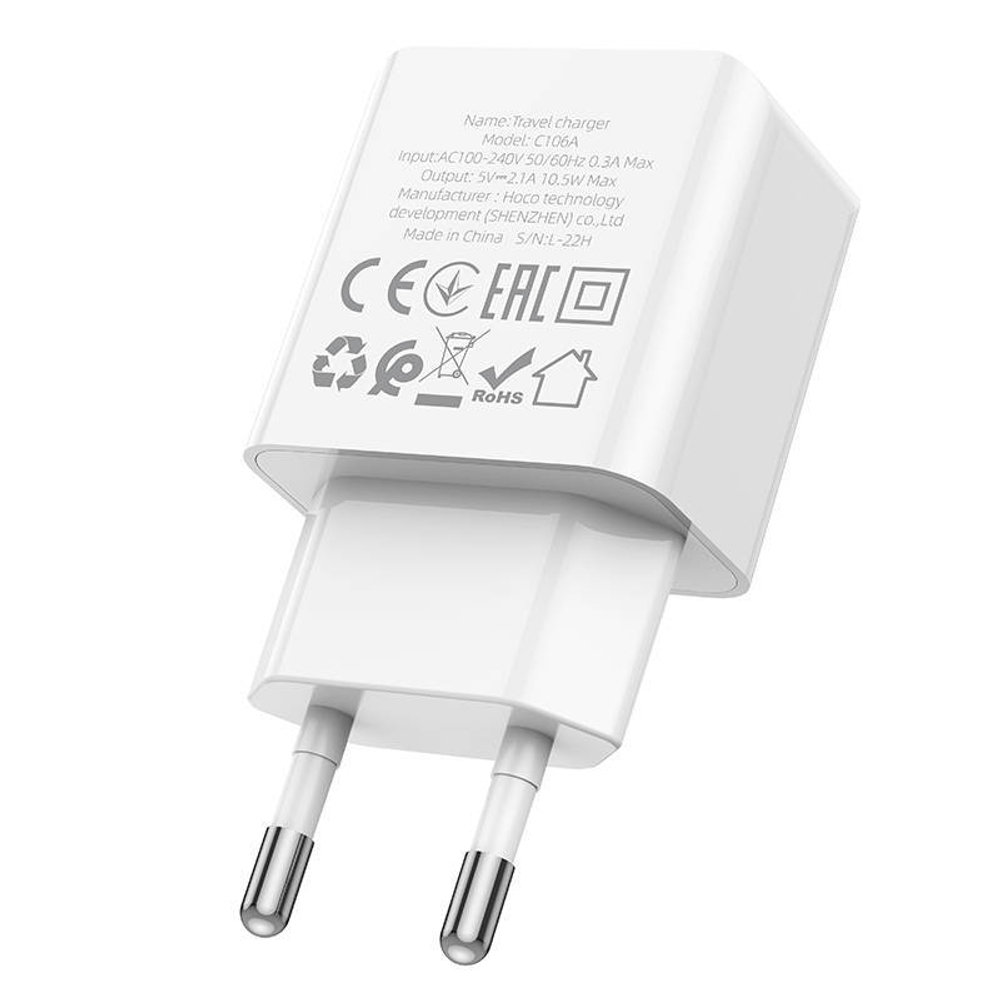 Сетевая зарядка 1-гнездо USB 5В 2.4А HOCO C106A