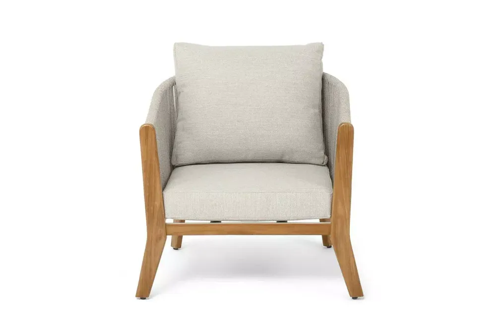 "Сидней" кресло плетеное из роупа, основание тик, каркас алюминий бежевый, роуп бежевый, ткань бежевая