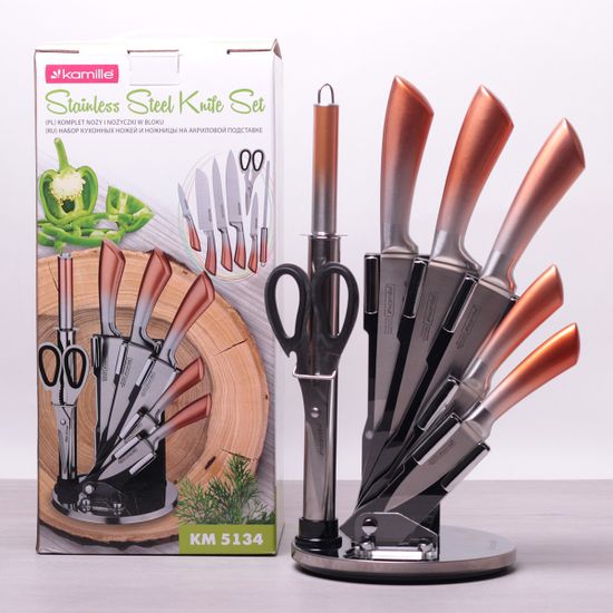 Набор кухонных ножей и ножницы на акриловой подставке 8 предметов Kamille