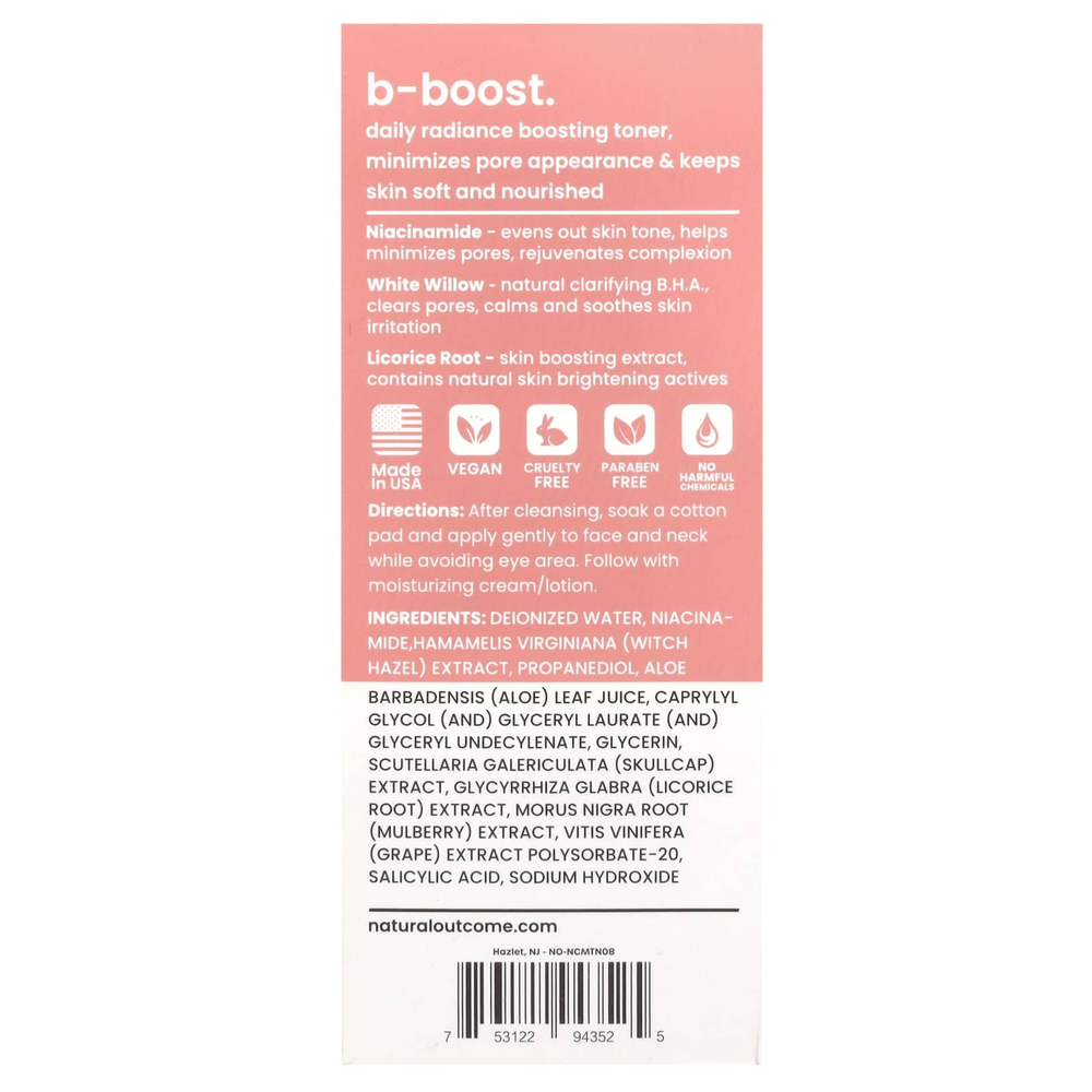 Natural Outcome, Ниацинамид, ежедневный тоник B-Boost, без отдушек, 236 мл (8 унций)