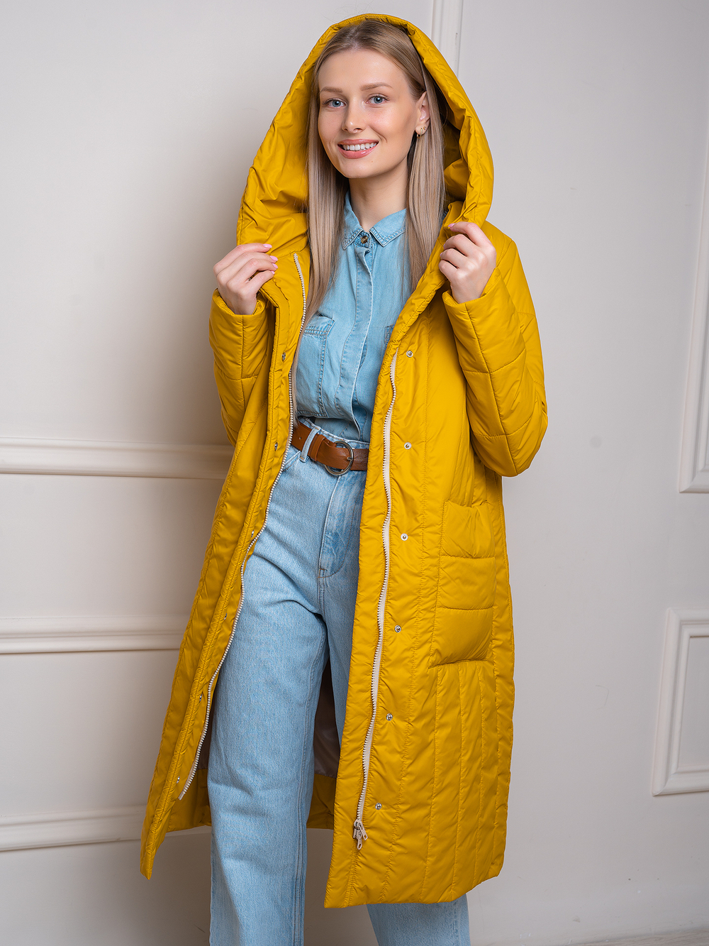 Пальто женское "Голд" горчица