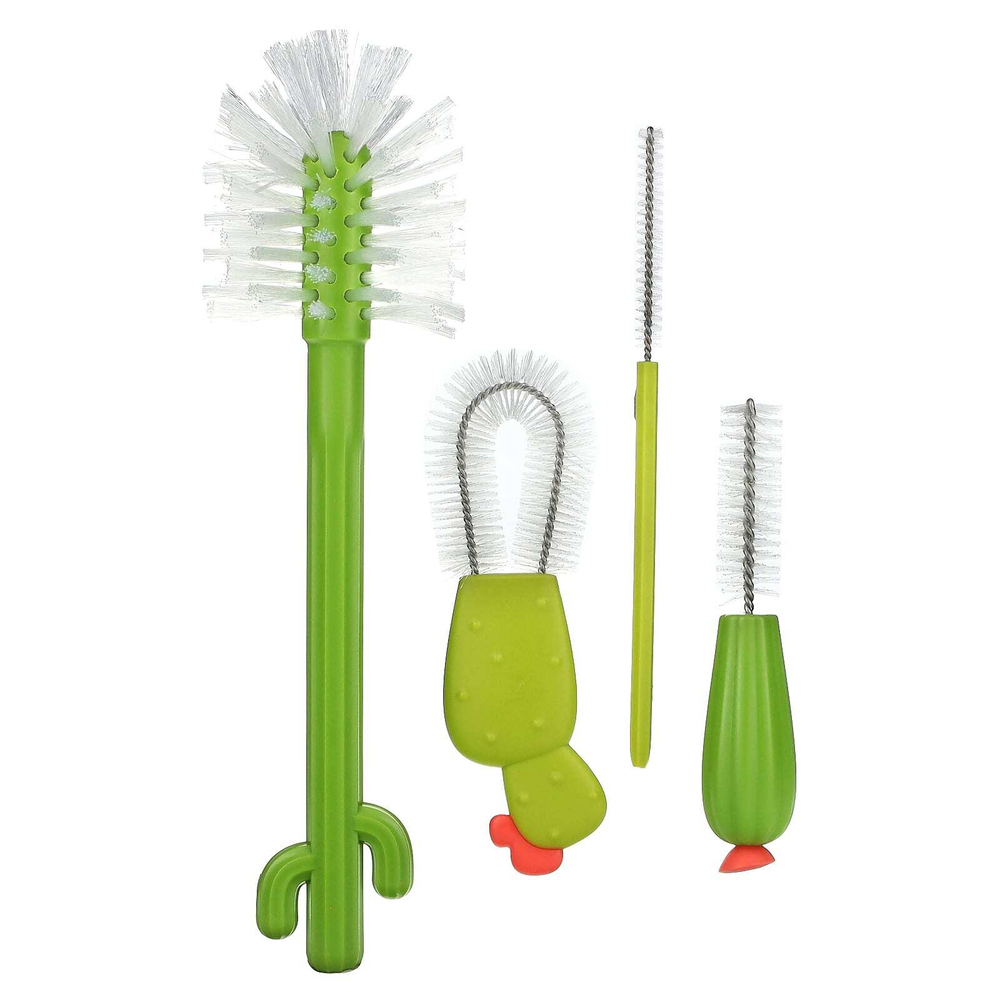 Boon, Cacti, набор щеток для чистки бутылочек, 4 щетки и 1 ваза