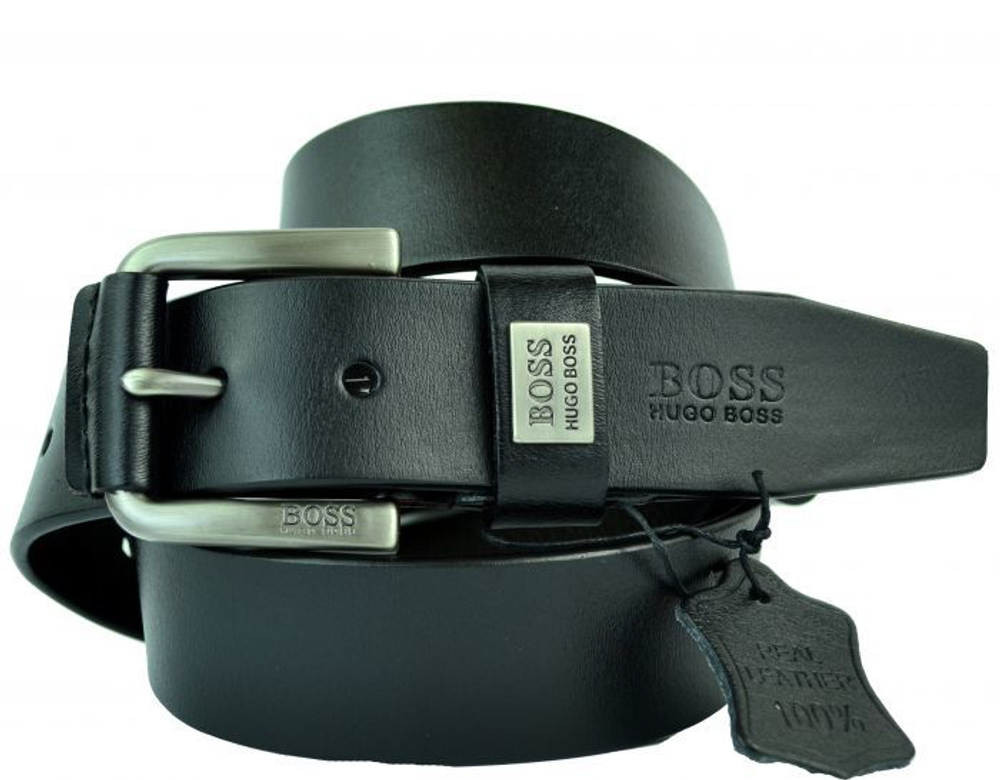 Ремень брендовый мужской чёрный 40 мм для джинс Hugo Boss (копия) 40KZ-093