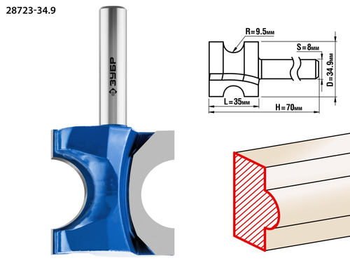 ЗУБР 34,9x35мм, радиус 9.5мм, фреза полустержневая