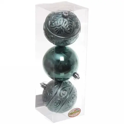 Новогодние шары 8 см (набор 3 шт) «Микс фактур», темный нефрит