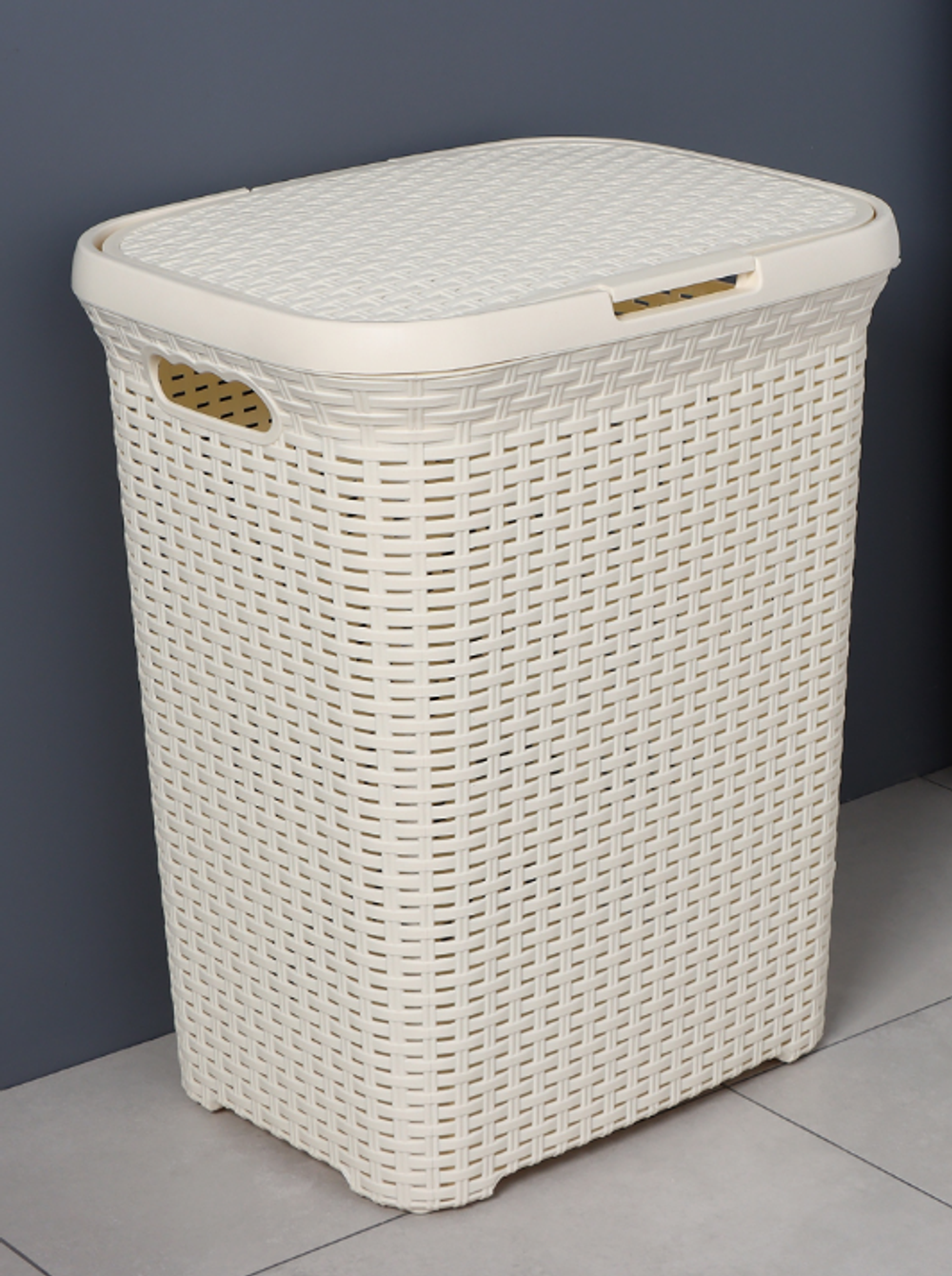 Корзина бельевая, 60 л, 34.6×44.5×56 см, с крышкой, слоновая кость