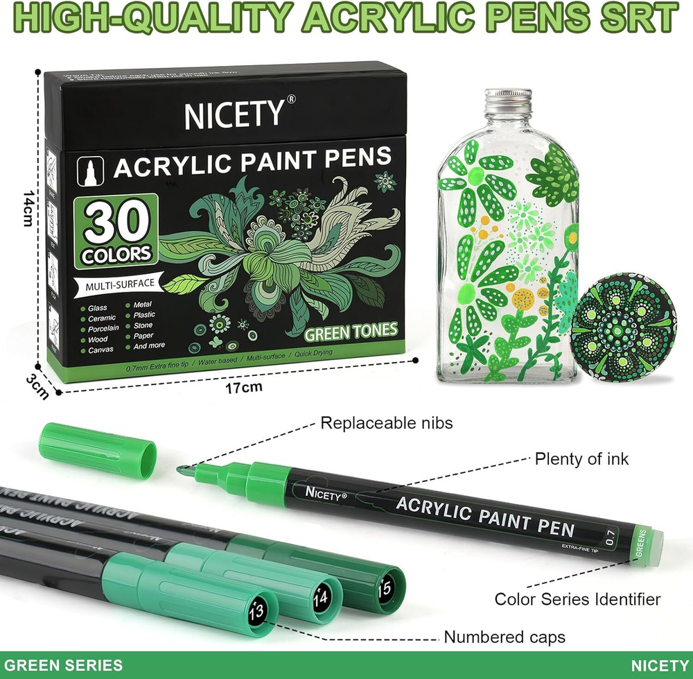 NICETY акриловые маркеры 0,7 мм, 30 шт, Green