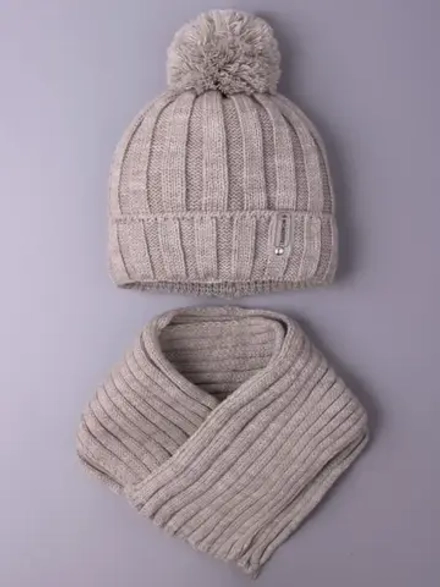 Шапка для девочки с шарфом осенние, бежевые