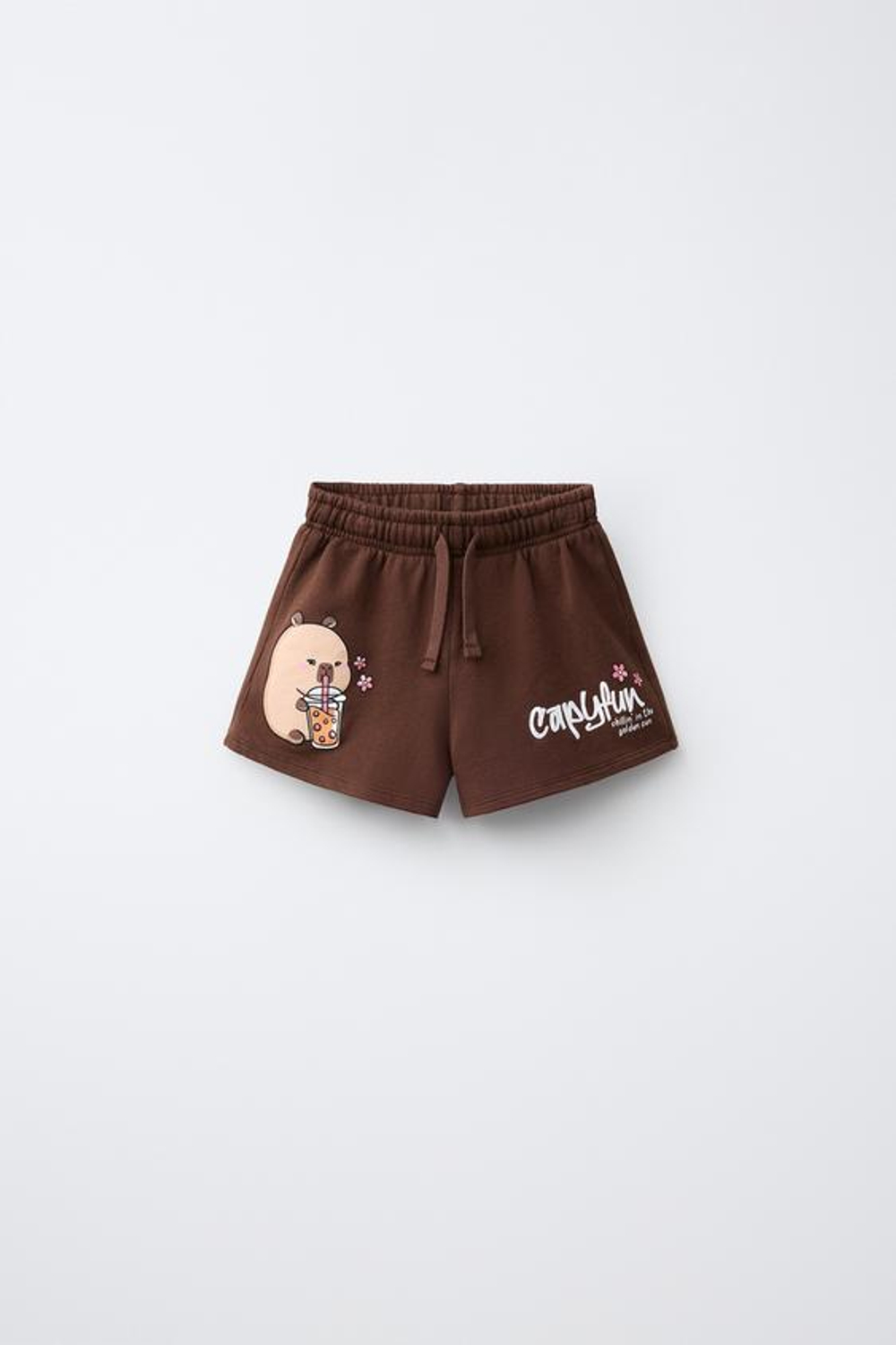 ZARA ШОРТЫ С ПРИНТОМ «КАПИБАРА CAPYFUN ©», КОРИЧНЕВЫЙ