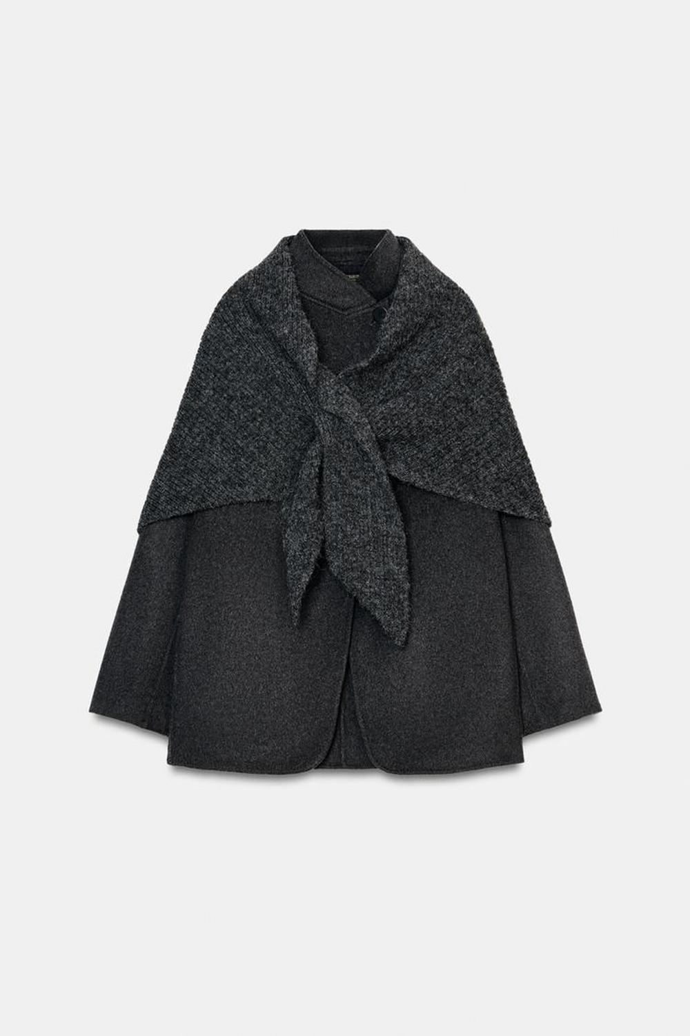 ZARA БЛЕЙЗЕР ИЗ СМЕСОВОЙ ШЕРСТИ С ПЛАТКОМ — ZW COLLECTION, ТЕМНО-СЕРЫЙ