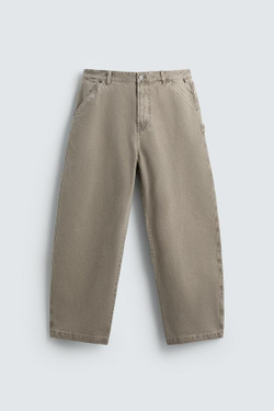 ZARA БРЮКИ BALLOON FIT С ЭФФЕКТОМ ПОТЕРТОСТИ, СВЕТЛО-ПЕСОЧНЫЙ