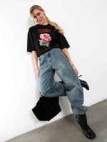 Футболка женская с оверсайз Пион (черная)