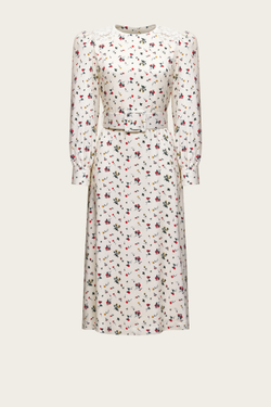 Белое платье-миди "Луиза" с цветочным принтом
