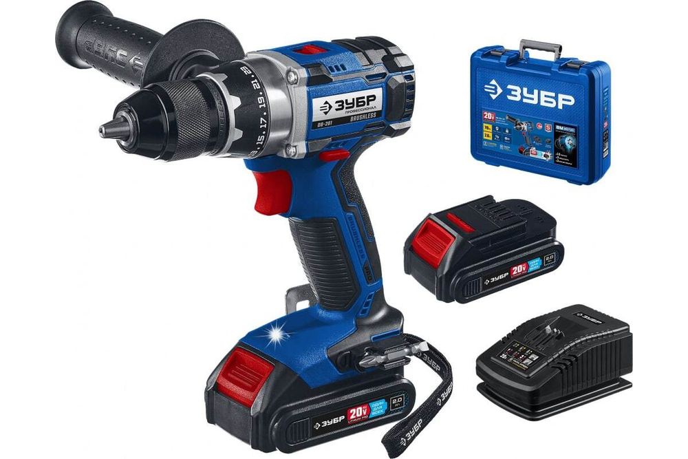 Дрель-шуруповерт бесщеточная ЗУБР DB-20 T7 20 Вт 2 Ач кейс 2 акк DB-201-22  Проф