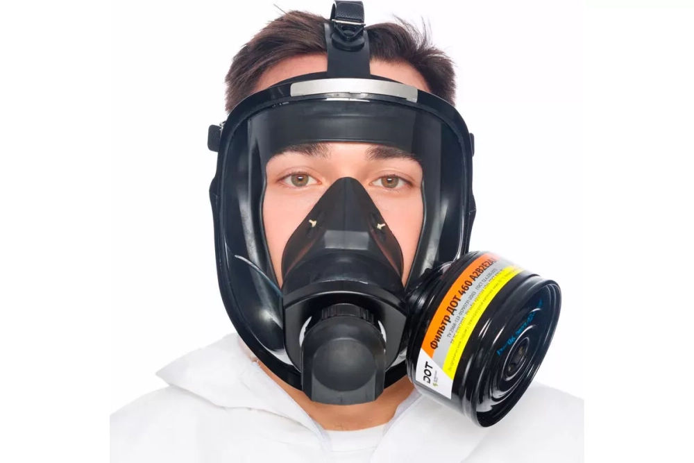 Маска МАГ-3Л (универсальный размер, резина, боковое резьбовое левое соединение - 1 фильтр)