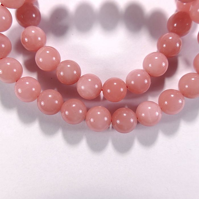 Бусина из халцедона розового, класс А, шар гладкий 9 мм