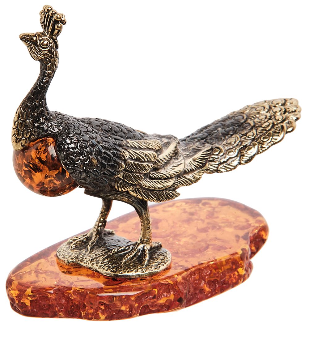 Народные промыслы AM-1244 Фигурка «Павлин» (латунь, янтарь)