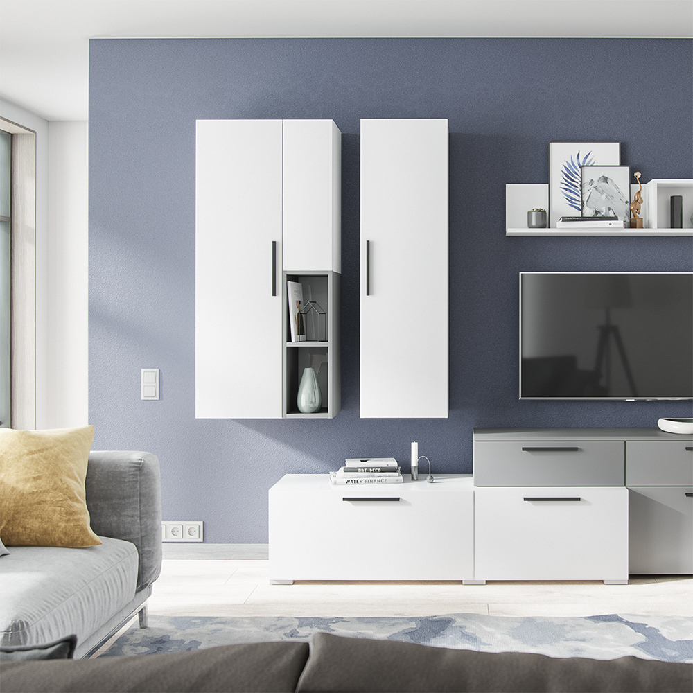 Шкаф-пенал настенный Альберо белый/графит серый