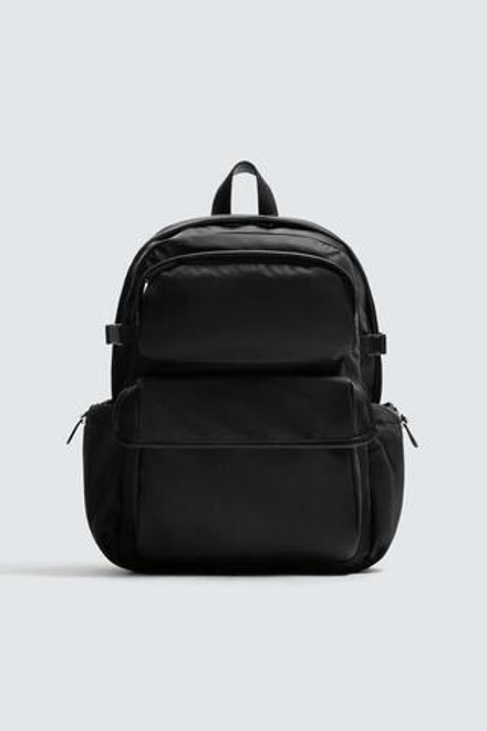 ZARA РЮКЗАК ИЗ ТЕХНИЧЕСКОЙ ТКАНИ С МНОЖЕСТВОМ КАРМАНОВ, ЧЕРНЫЙ