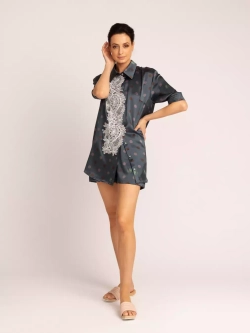 Шорты женские шелковые Mollen Горох темно-бирюзовые