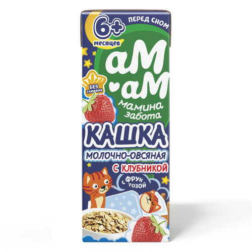 АМ-АМ Готовая кашка перед сном молочно-овсяная с клубникой для детей от 6 мес.