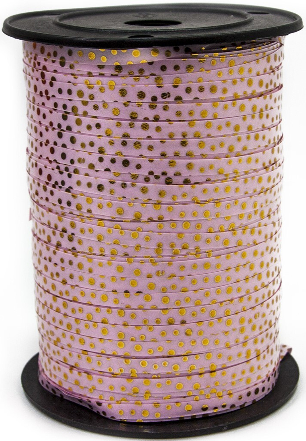 Лента (0,5см*250ярд) Золотой горошек на розовом, 1 шт.