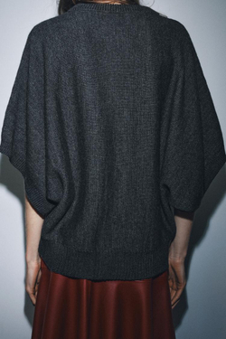 ZARA ТРИКОТАЖНЫЙ ДЖЕМПЕР С ШИРОКИМИ РУКАВАМИ, СЕРЫЙ