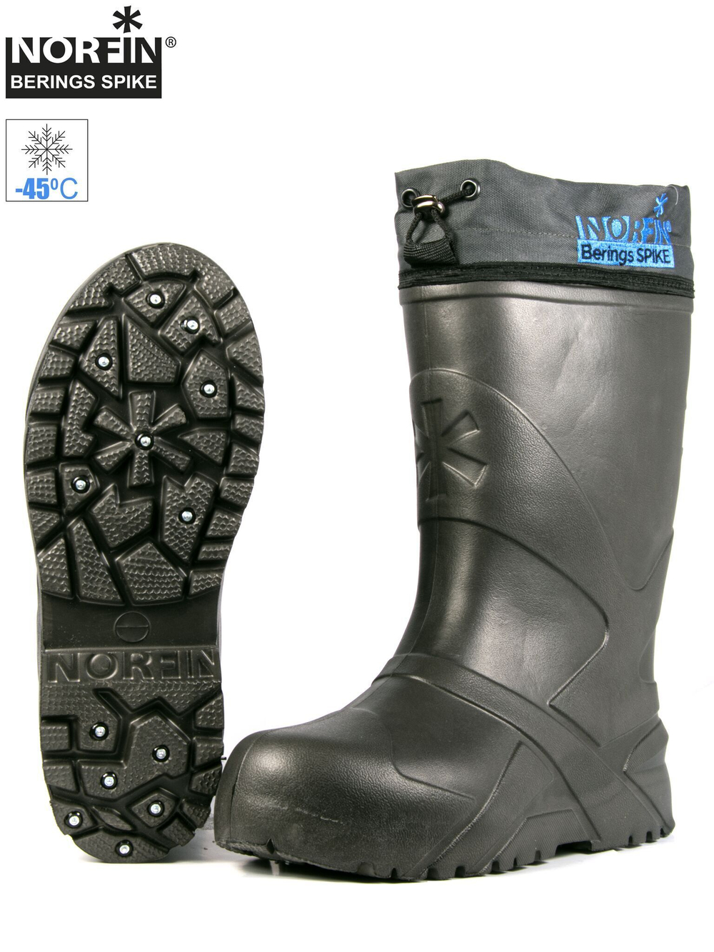 Сапоги зимние мужские Norfin BERINGS SPIKE с манжетой и шипами антрацит -45С EVA р.38-39