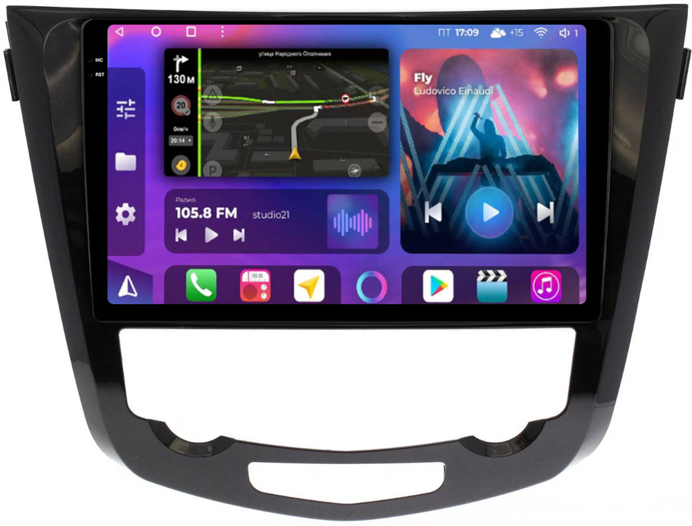 Магнитола для Nissan X-Trail T32, Qashqai J11 2014-2022 (климат, рамка большая) - FarCar BM665M монитор 10.36" QLED на Android 14, TS10, 4+32Гб, CarPlay, 4G SIM-слот