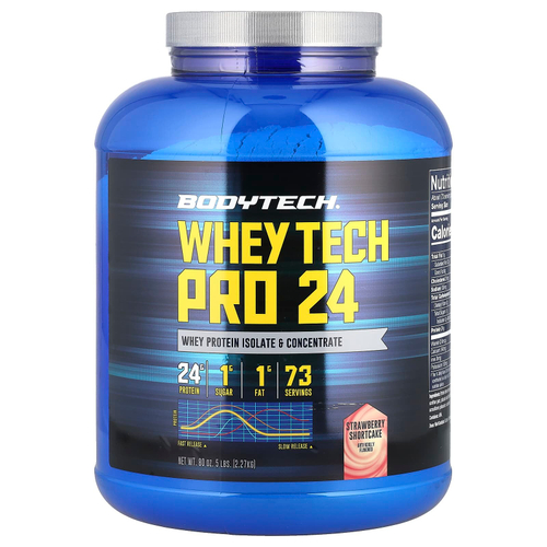BodyTech, Whey Tech Pro 24, клубничное песочное печенье, 2,27 кг (5 фунтов)
