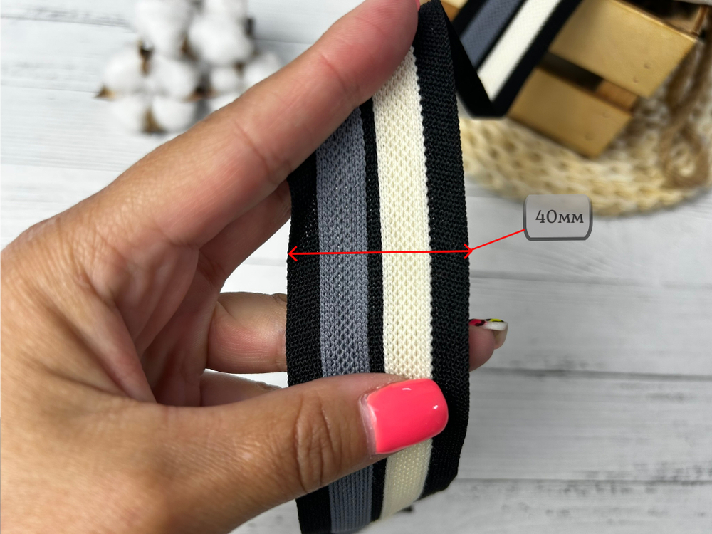 Лампас ТРИКОТАЖНЫЙ серо/беж 4см