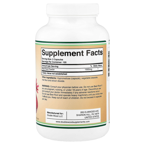 Double Wood Supplements, свекла, 210 капсул (500 мг в 1 капсуле)