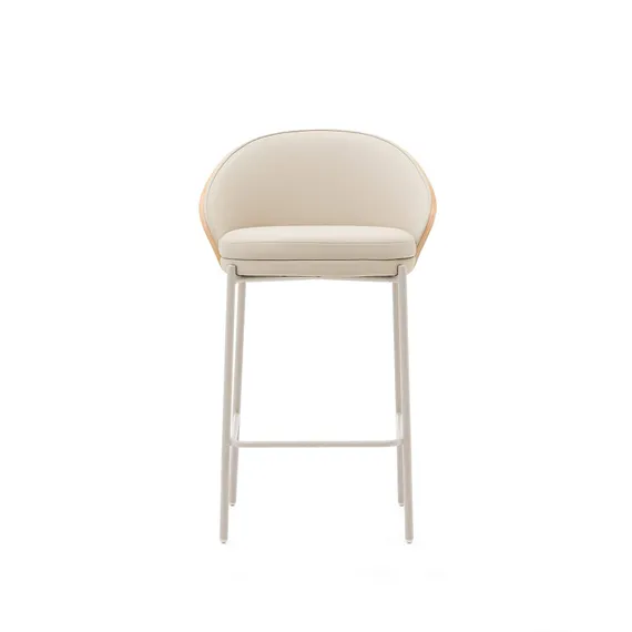 Стул полубарный Eamy из бежевой экокожи, ясеневого шпона с натуральной отделкой и бежевого металла