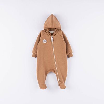 Warm hooded jumpsuit 0-3 months - Desert Sand