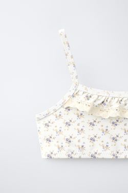 ZARA КУПАЛЬНИК С ЦВЕТАМИ И КРУЖЕВОМ, БЕЖЕВЫЙ